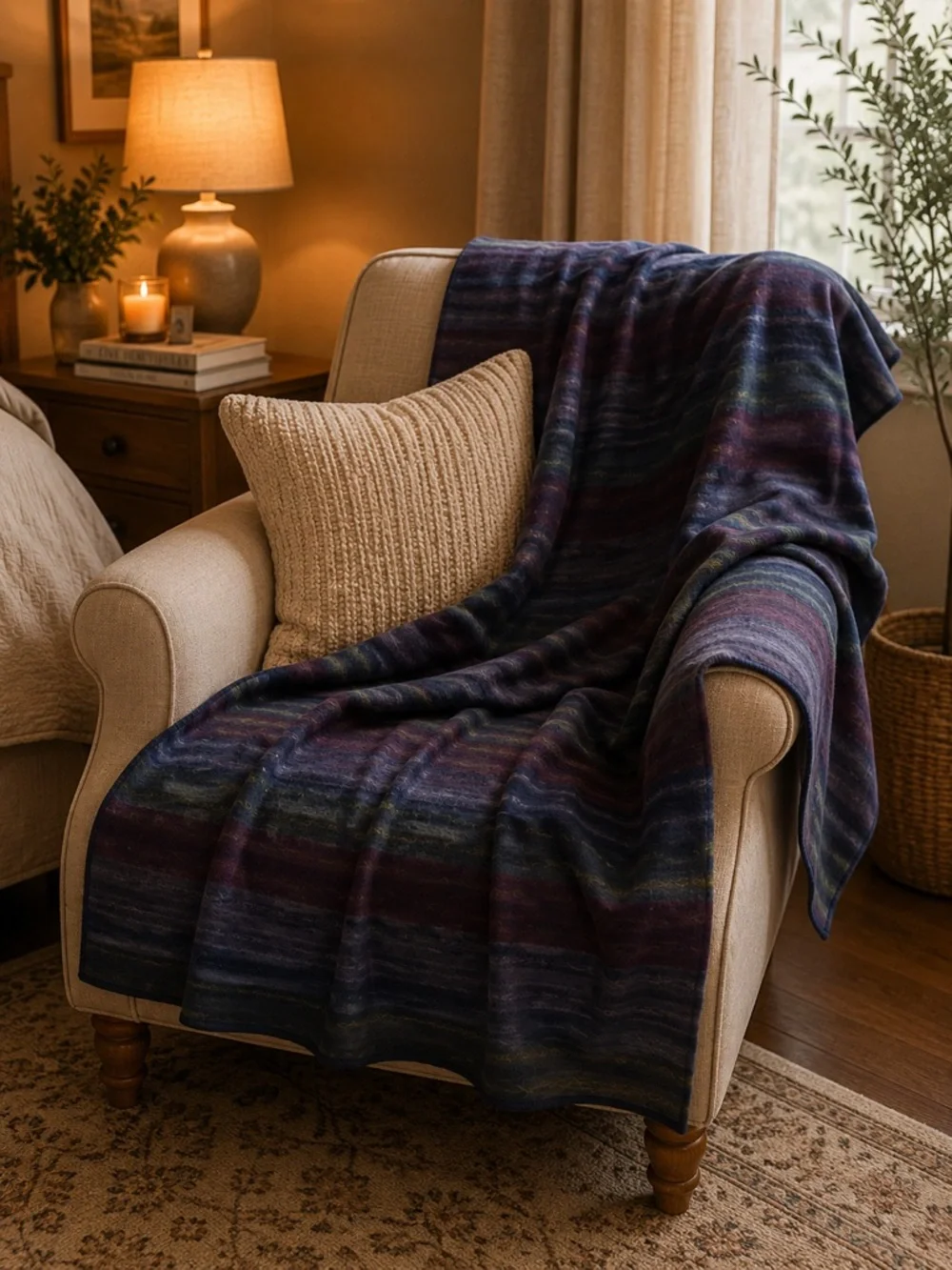 New Alpaca Striped Wool Throw Blanket
